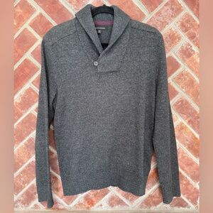 Banana Republic Italian Merino Wool Blend Sweater Mens Medium Gray Shawl Collar